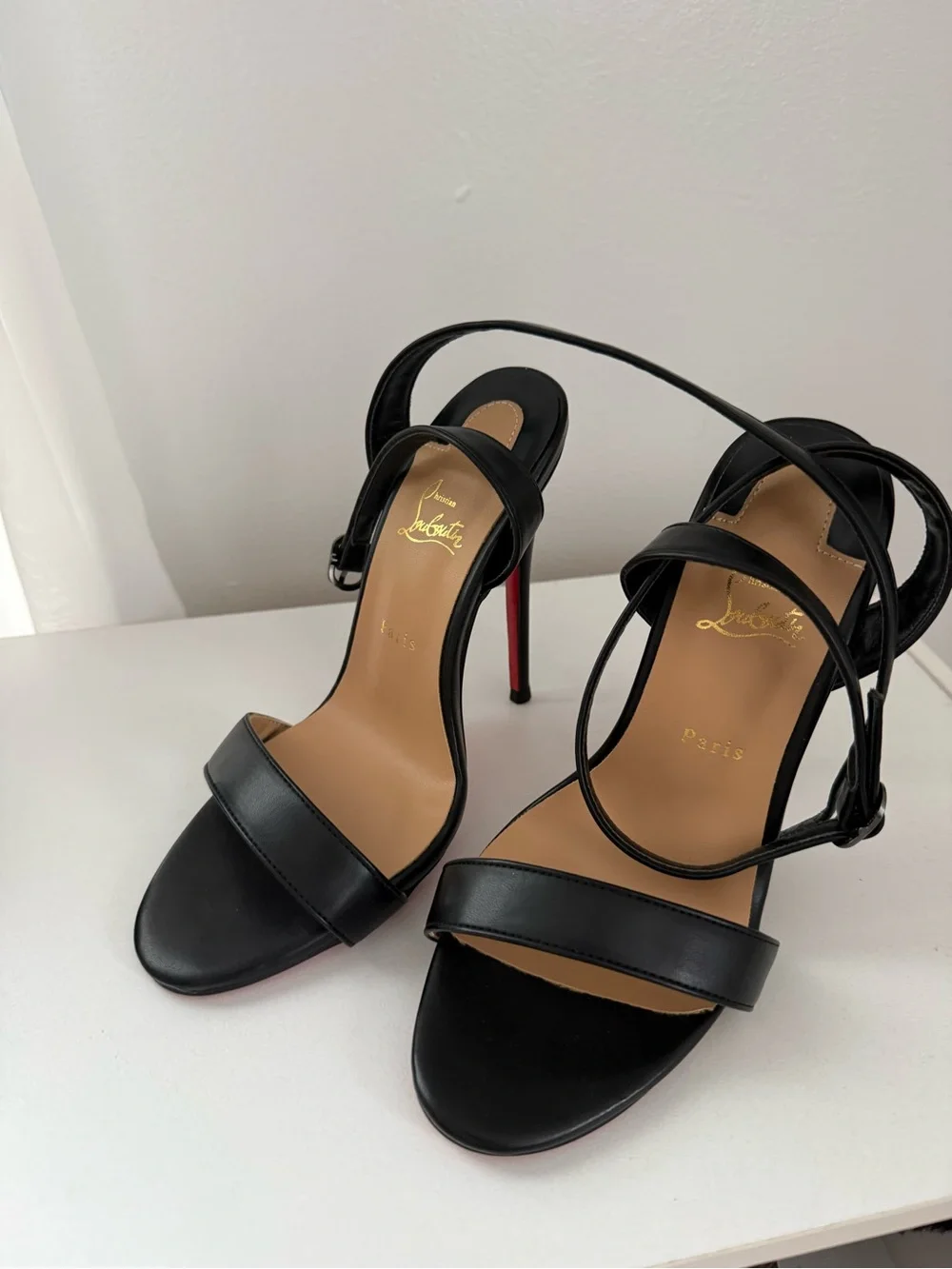 Christian Louboutin Black Leather Strappy High-Heel Sandals